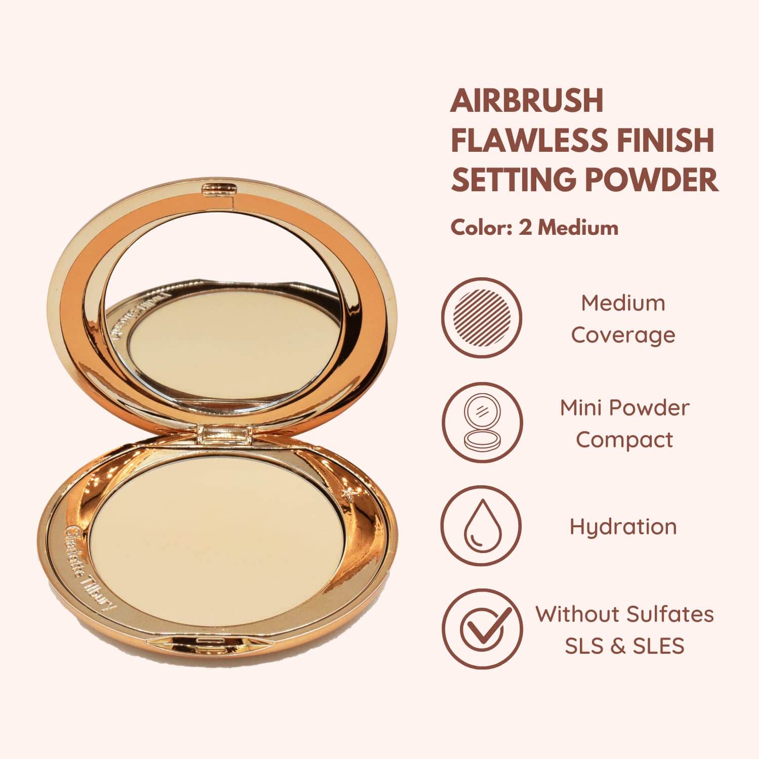 Charlotte Tilbury,Air Brush Flawless Finish Powder,แป้งอัดแข็งไม่ผสมรองพื้น,แป้งพัพ,ชาร์ล็อต ทิลบิวรี่